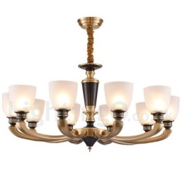 Lustre suspendu luxueux en laiton pur, rustique, rétro, vintage, avec abat-jour en verre