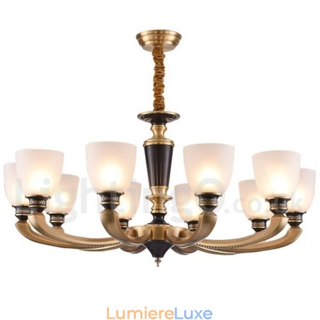 Lustre suspendu luxueux en laiton pur, rustique, rétro, vintage, avec abat-jour en verre Lustre suspendu luxueux en laiton pur, rustique, rétro, vintage, avec abat-jour en verre