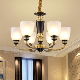 Lustre suspendu luxueux en laiton pur, rustique, rétro, vintage, avec abat-jour en verre
