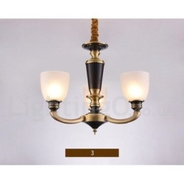 Lustre suspendu luxueux en laiton pur, rustique, rétro, vintage, avec abat-jour en verre