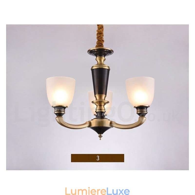 Lustre suspendu luxueux en laiton pur, rustique, rétro, vintage, avec abat-jour en verre