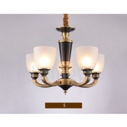 Lustre suspendu luxueux en laiton pur, rustique, rétro, vintage, avec abat-jour en verre