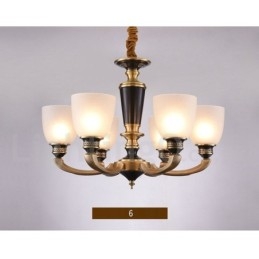 Lustre suspendu luxueux en laiton pur, rustique, rétro, vintage, avec abat-jour en verre