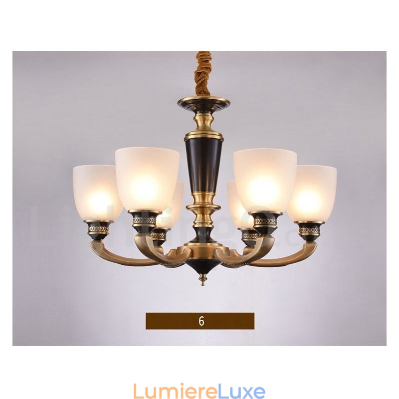 Lustre suspendu luxueux en laiton pur, rustique, rétro, vintage, avec abat-jour en verre