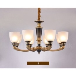 Lustre suspendu luxueux en laiton pur, rustique, rétro, vintage, avec abat-jour en verre