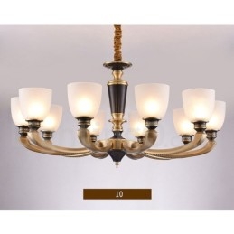 Lustre suspendu luxueux en laiton pur, rustique, rétro, vintage, avec abat-jour en verre