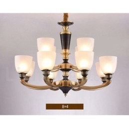 Lustre suspendu luxueux en laiton pur, rustique, rétro, vintage, avec abat-jour en verre