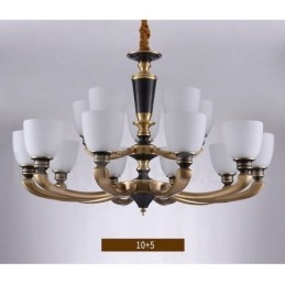 Lustre suspendu luxueux en laiton pur, rustique, rétro, vintage, avec abat-jour en verre