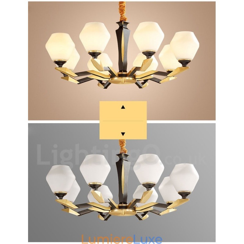 Lustre suspendu en laiton pur, luxueux, rustique, rétro, vintage, avec abat-jour en verre