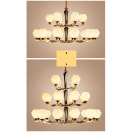 Lustre suspendu en laiton pur, luxueux, rustique, rétro, vintage, avec abat-jour en verre