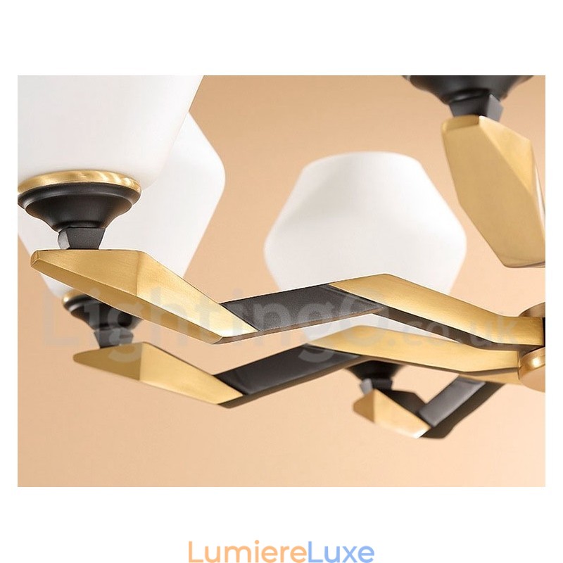 Lustre suspendu en laiton pur, luxueux, rustique, rétro, vintage, avec abat-jour en verre