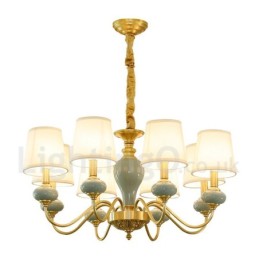 Lustre suspendu luxueux en laiton pur, rustique, rétro, vintage, en céramique, avec abat-jour en tissu