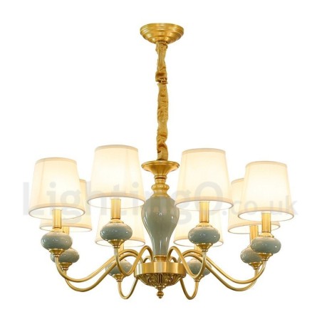 Lustre suspendu luxueux en laiton pur, rustique, rétro, vintage, en céramique, avec abat-jour en tissu Lustre suspendu luxueux en laiton pur, rustique, rétro, vintage, en céramique, avec abat-jour en tissu