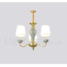 Lustre suspendu luxueux en laiton pur, rustique, rétro, vintage, en céramique, avec abat-jour en tissu