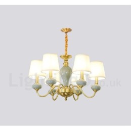 Lustre suspendu luxueux en laiton pur, rustique, rétro, vintage, en céramique, avec abat-jour en tissu