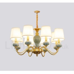 Lustre suspendu luxueux en laiton pur, rustique, rétro, vintage, en céramique, avec abat-jour en tissu