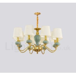 Lustre suspendu luxueux en laiton pur, rustique, rétro, vintage, en céramique, avec abat-jour en tissu