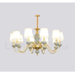 Lustre suspendu luxueux en laiton pur, rustique, rétro, vintage, en céramique, avec abat-jour en tissu