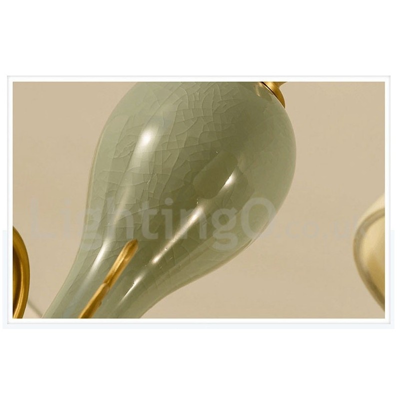 Lustre suspendu luxueux en laiton pur, rustique, rétro, vintage, en céramique, avec abat-jour en tissu