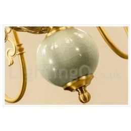 Lustre suspendu luxueux en laiton pur, rustique, rétro, vintage, en céramique, avec abat-jour en tissu