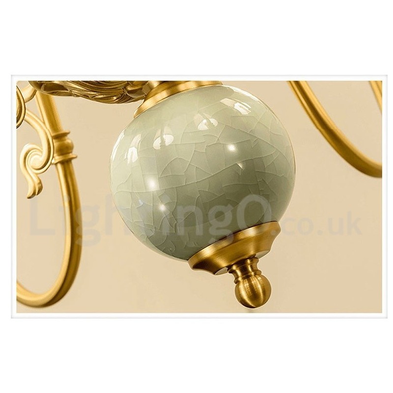 Lustre suspendu luxueux en laiton pur, rustique, rétro, vintage, en céramique, avec abat-jour en tissu