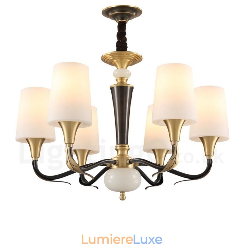 Lustre suspendu en laiton pur, luxueux, rustique, rétro, vintage, en pierre, avec abat-jour en verre