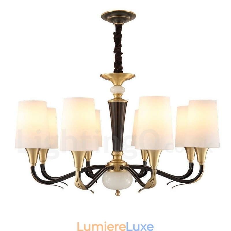 Lustre suspendu en laiton pur, luxueux, rustique, rétro, vintage, en pierre, avec abat-jour en verre