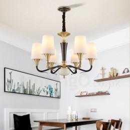 Lustre suspendu en laiton pur, luxueux, rustique, rétro, vintage, en pierre, avec abat-jour en verre
