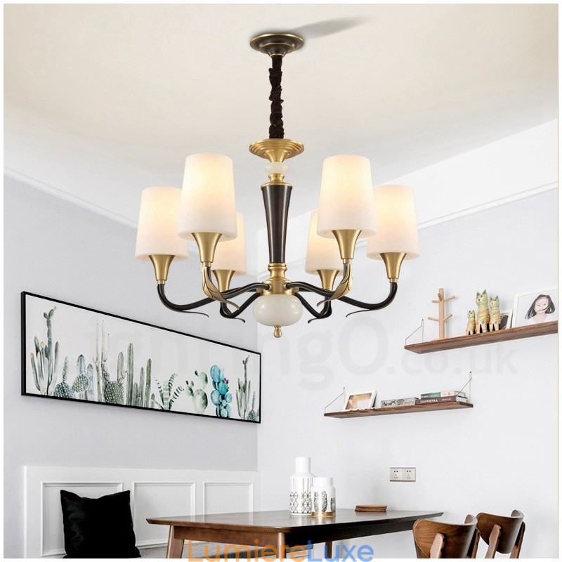 Lustre suspendu en laiton pur, luxueux, rustique, rétro, vintage, en pierre, avec abat-jour en verre