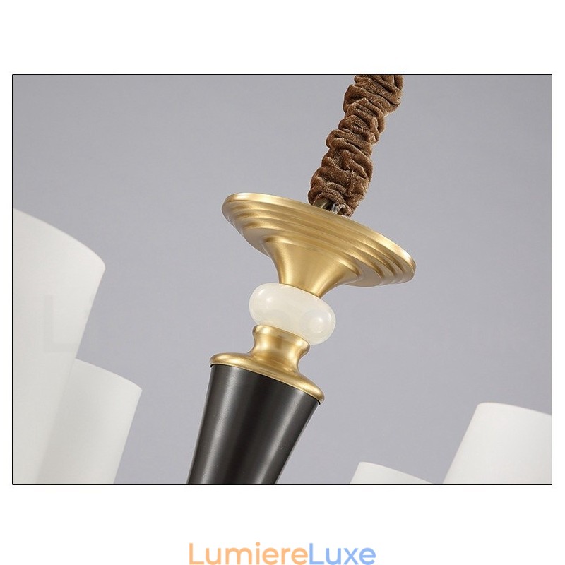Lustre suspendu en laiton pur, luxueux, rustique, rétro, vintage, en pierre, avec abat-jour en verre