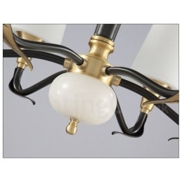 Lustre suspendu en laiton pur, luxueux, rustique, rétro, vintage, en pierre, avec abat-jour en verre