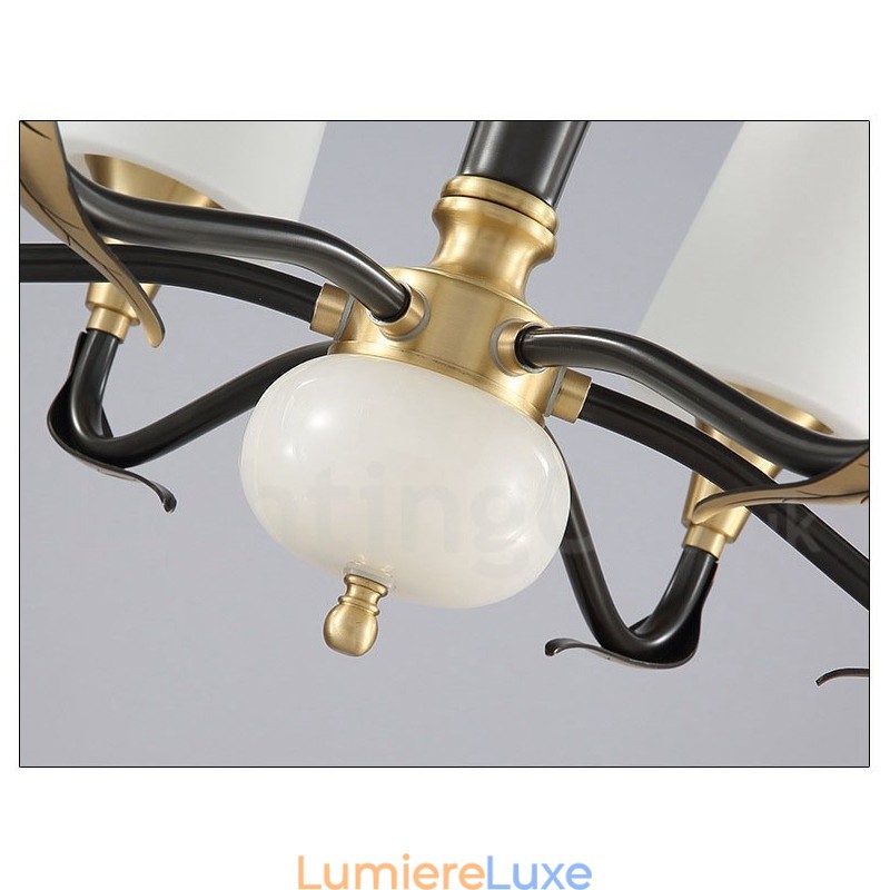 Lustre suspendu en laiton pur, luxueux, rustique, rétro, vintage, en pierre, avec abat-jour en verre