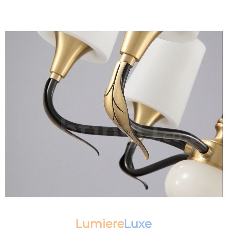 Lustre suspendu en laiton pur, luxueux, rustique, rétro, vintage, en pierre, avec abat-jour en verre