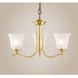 Lustre suspendu en laiton pur, luxueux, rustique, rétro, vintage, avec abat-jour en verre