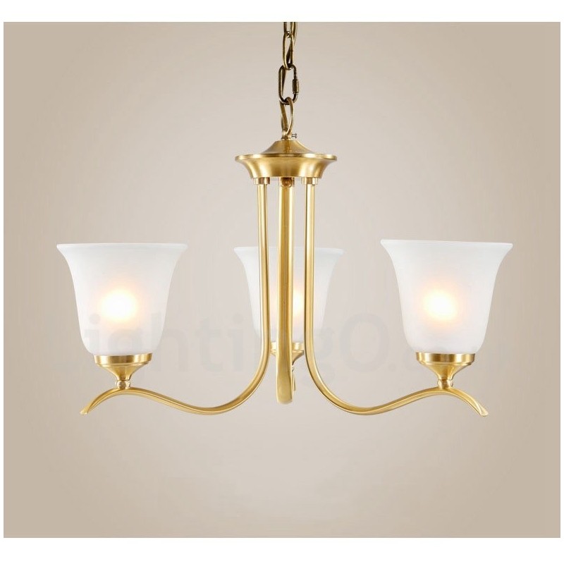 Lustre suspendu en laiton pur, luxueux, rustique, rétro, vintage, avec abat-jour en verre