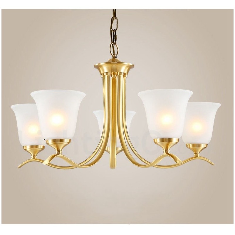 Lustre suspendu en laiton pur, luxueux, rustique, rétro, vintage, avec abat-jour en verre