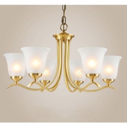 Lustre suspendu en laiton pur, luxueux, rustique, rétro, vintage, avec abat-jour en verre