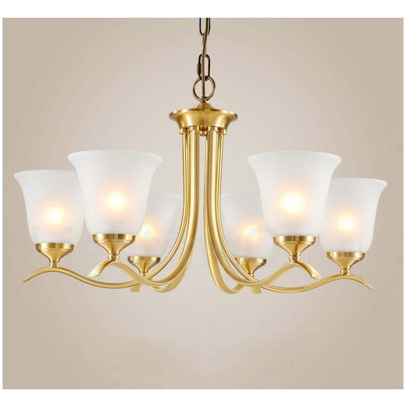Lustre suspendu en laiton pur, luxueux, rustique, rétro, vintage, avec abat-jour en verre
