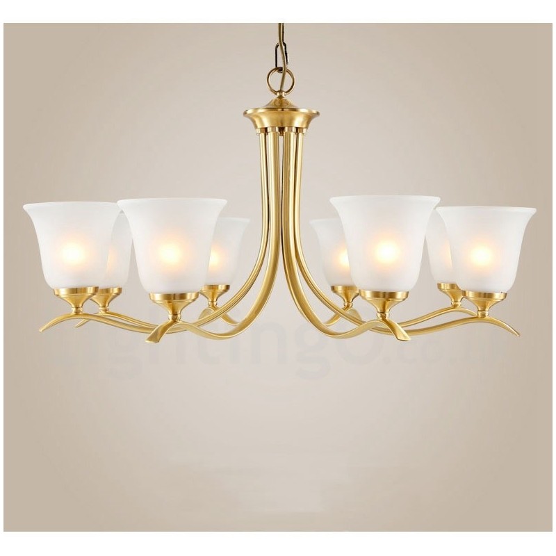 Lustre suspendu en laiton pur, luxueux, rustique, rétro, vintage, avec abat-jour en verre