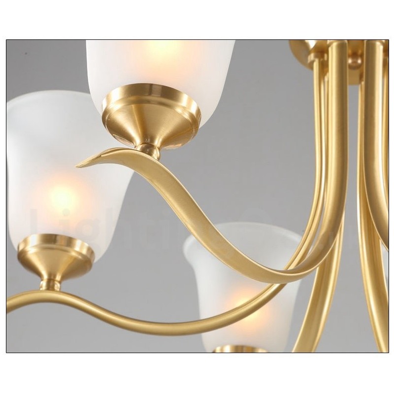 Lustre suspendu en laiton pur, luxueux, rustique, rétro, vintage, avec abat-jour en verre