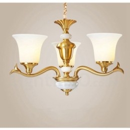 Lustre suspendu en laiton pur, luxueux, rustique, rétro, vintage, en pierre, avec abat-jour en verre