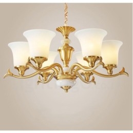 Lustre suspendu en laiton pur, luxueux, rustique, rétro, vintage, en pierre, avec abat-jour en verre