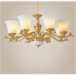 Lustre suspendu en laiton pur, luxueux, rustique, rétro, vintage, en pierre, avec abat-jour en verre