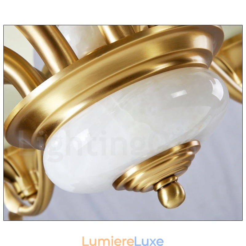 Lustre suspendu en laiton pur, luxueux, rustique, rétro, vintage, en pierre, avec abat-jour en verre