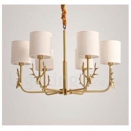 Lustre suspendu luxueux en laiton pur, rustique, rétro, vintage, avec abat-jour en tissu