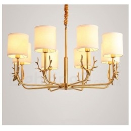 Lustre suspendu luxueux en laiton pur, rustique, rétro, vintage, avec abat-jour en tissu