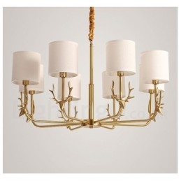 Lustre suspendu luxueux en laiton pur, rustique, rétro, vintage, avec abat-jour en tissu
