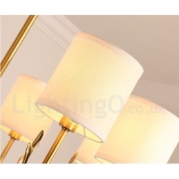 Lustre suspendu luxueux en laiton pur, rustique, rétro, vintage, avec abat-jour en tissu