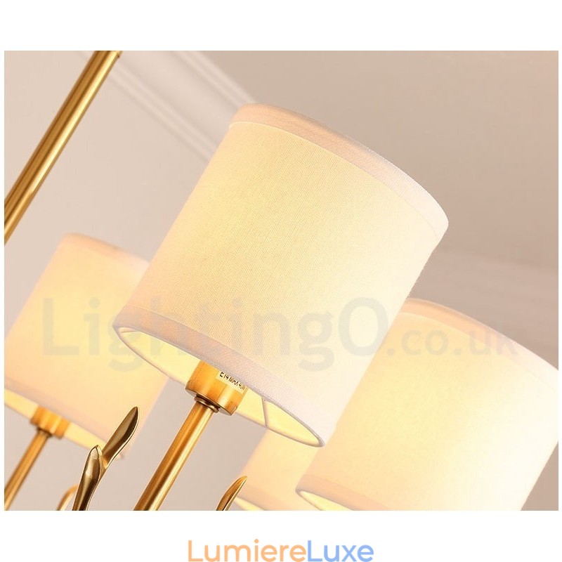 Lustre suspendu luxueux en laiton pur, rustique, rétro, vintage, avec abat-jour en tissu