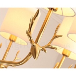 Lustre suspendu luxueux en laiton pur, rustique, rétro, vintage, avec abat-jour en tissu
